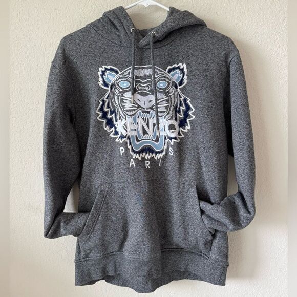 Kenzo Men's Gray Cotton Embroidered Tiger Pullover Hoodie Sweater Sz Small - Picture 1 of 8